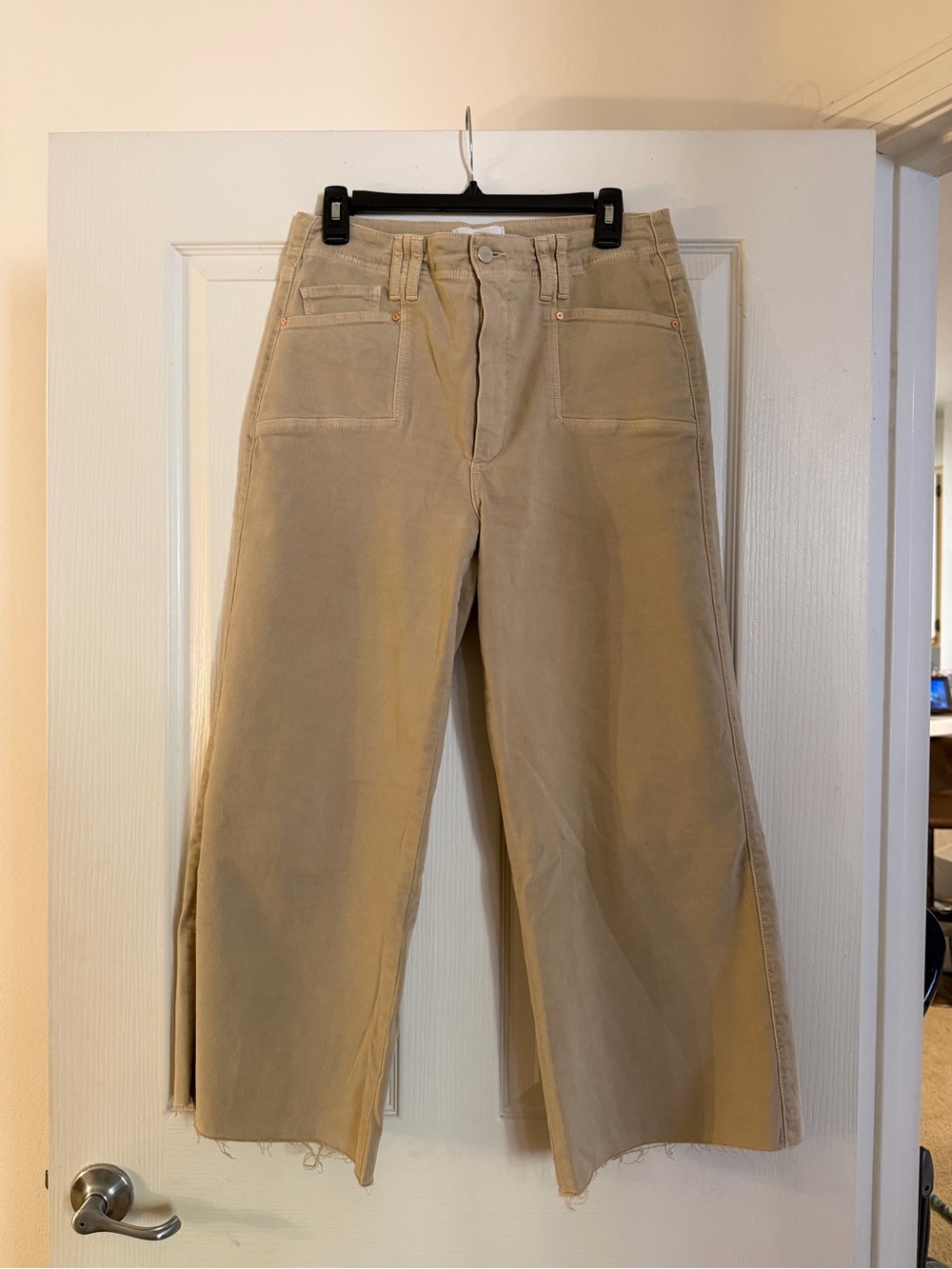 PAIGE Beige Wide-Leg Chinos with Front Patch Pockets